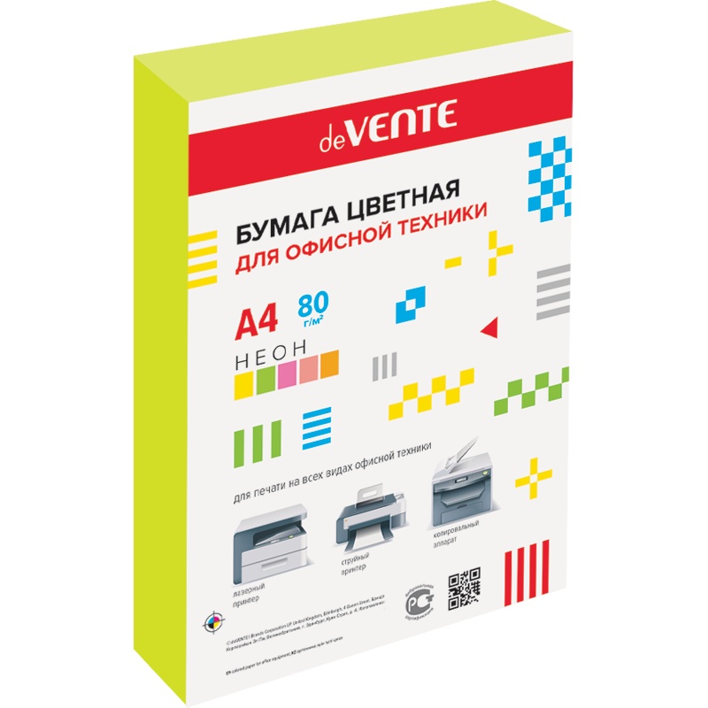бумага офисная цветная а4 devente 500л. 75г неон жёлтая Бумага офисная цветная а4 devente 500л. 75г неон жёлтая
