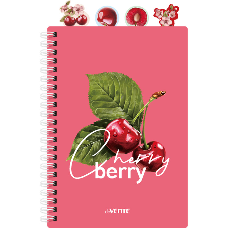 Тетрадь а5 пласт.обл. гребень 80л. кл. "fruits. cherry" (devente) б/б,разделители