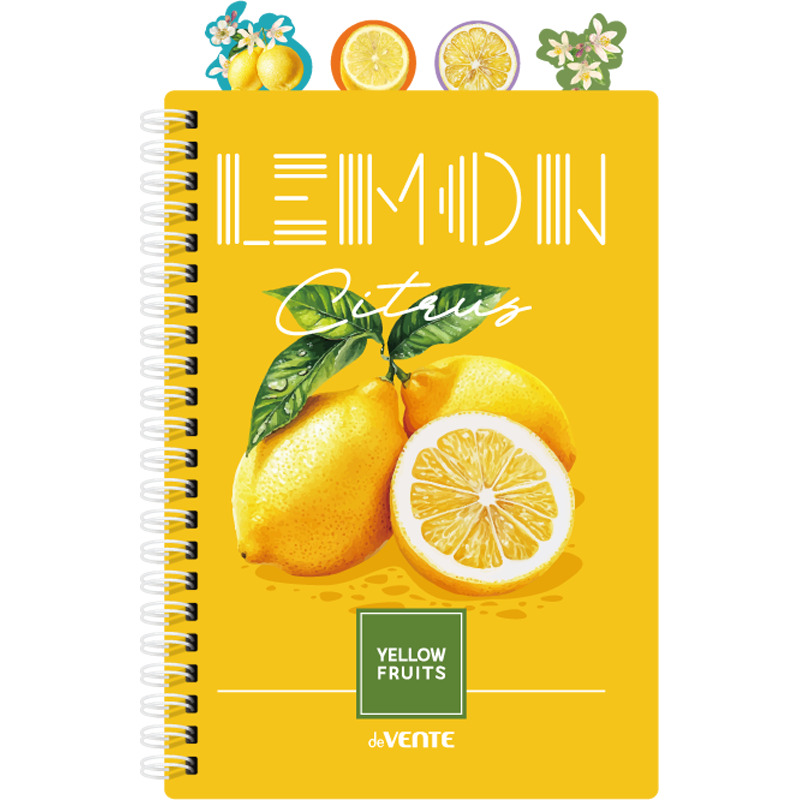 Тетрадь а5 пласт.обл. гребень 80л. кл. "fruits. lemon" (devente) б/б,разделители