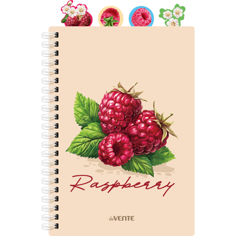 Тетрадь а5 пласт.обл. гребень 80л. кл. "fruits. raspberry" (devente) б/б,разделители