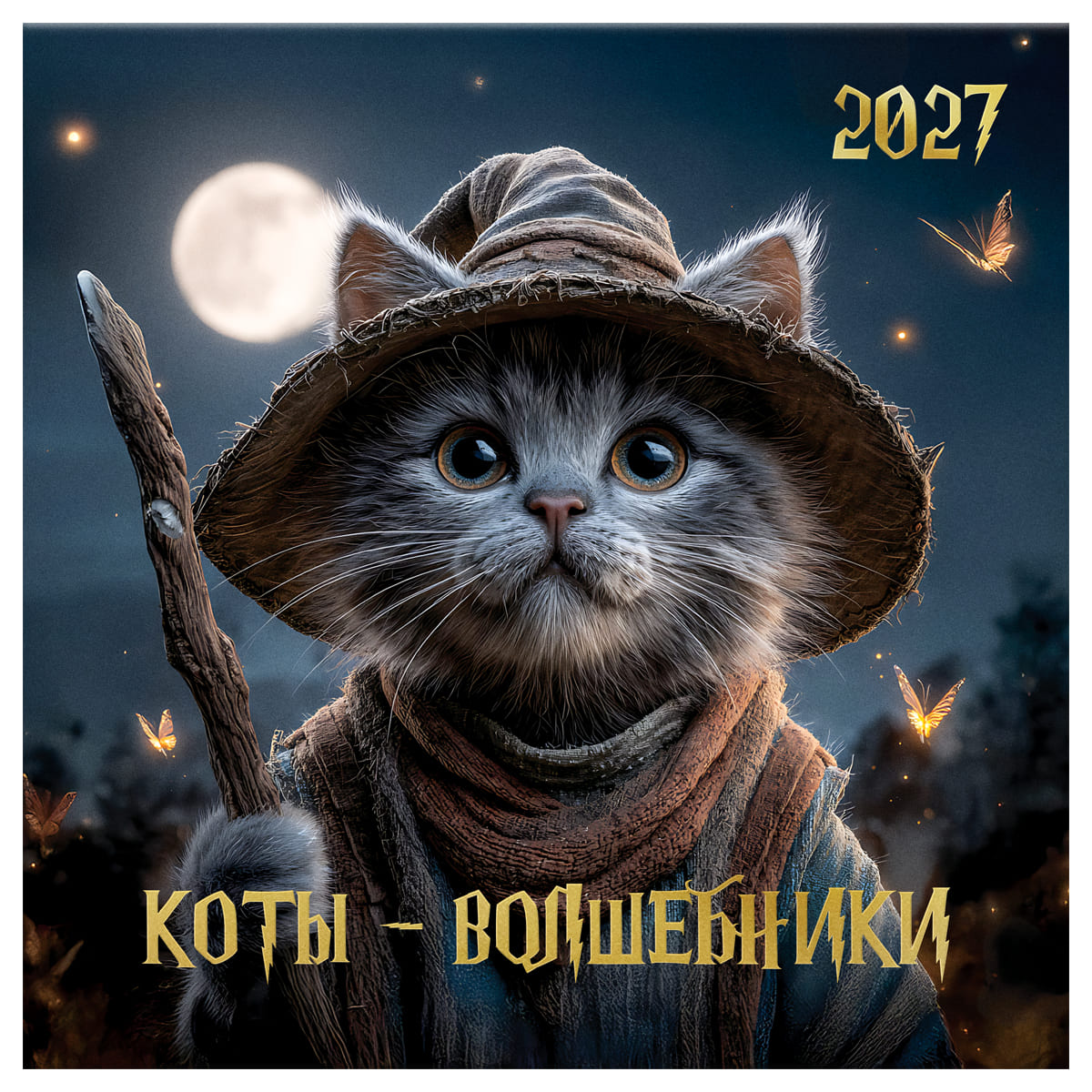 Календарь настенный перекидной 2027 29х29 12л. "коты-волшебники"