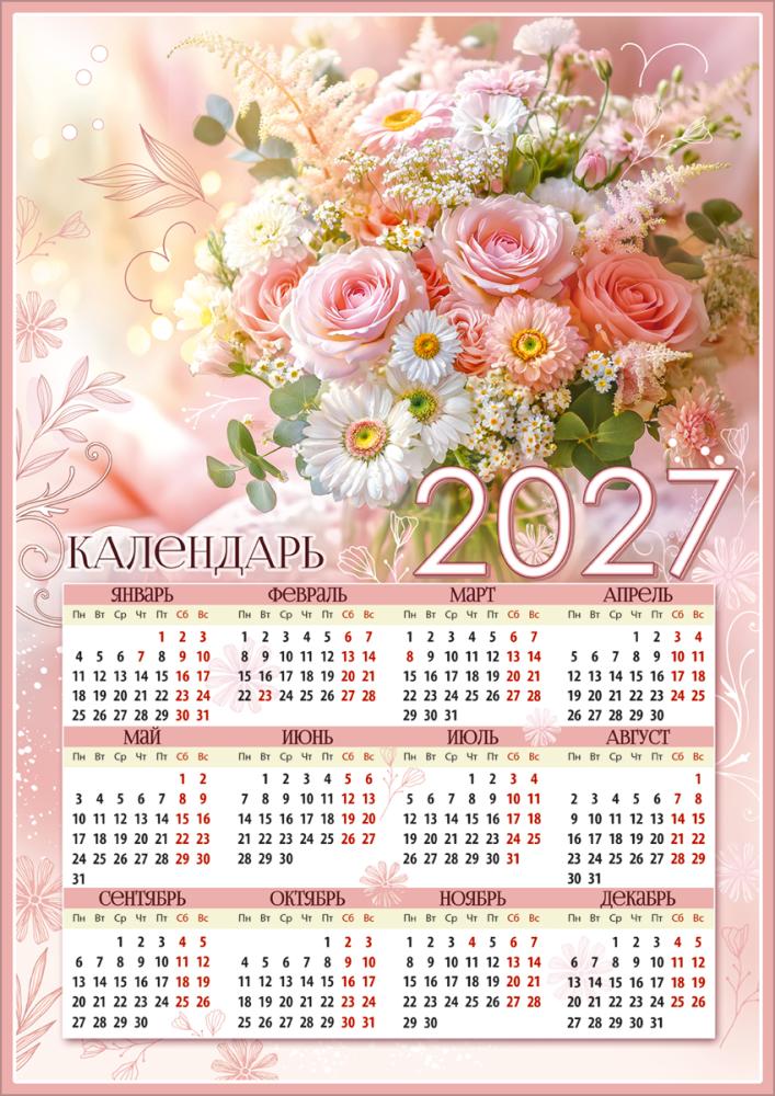 Календарь настенный 2027 а3 "букет в пастельных тонах"