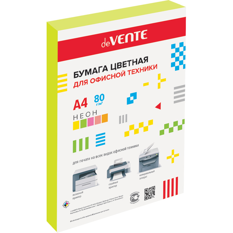 бумага офисная цветная а4 devente 250л. 80г неон жёлтая Бумага офисная цветная а4 devente 250л. 80г неон жёлтая