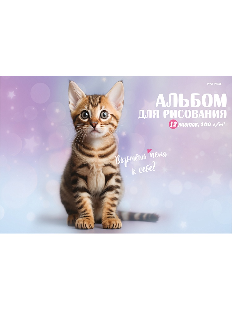 Альбом д/рис. а4 12л.скрепка "милые котики-4" (проф-пресс) асс-т