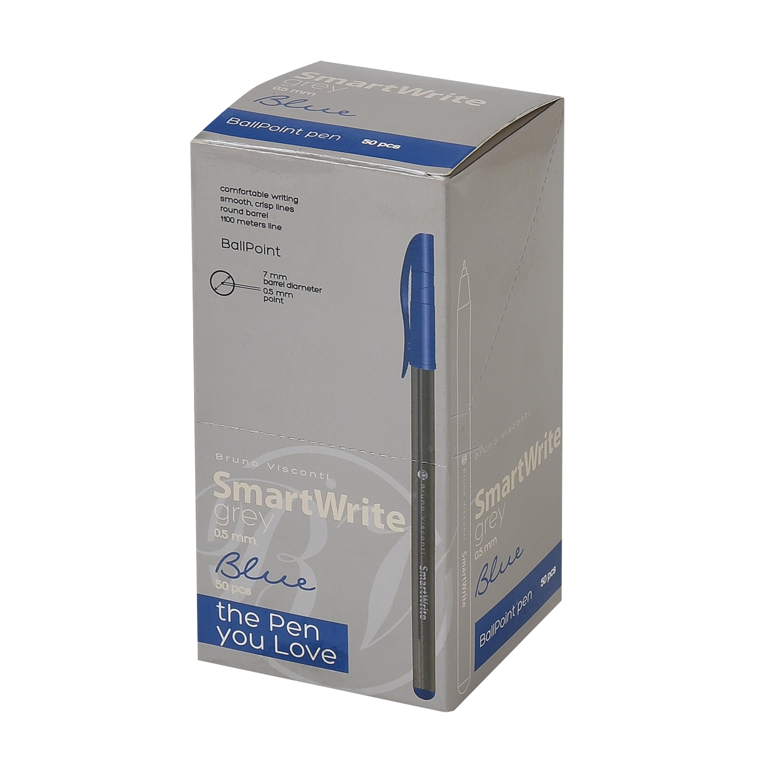 Ручка шар. bruno visconti "smartwrite. grey" синяя 0,5мм разовая асс-т