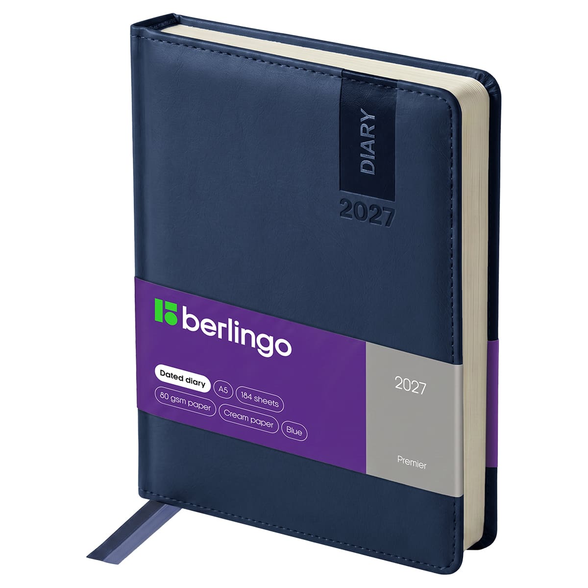 Ежедневник 2027 а5 berlingo "premier" синий тонир.блок,кож.зам.
