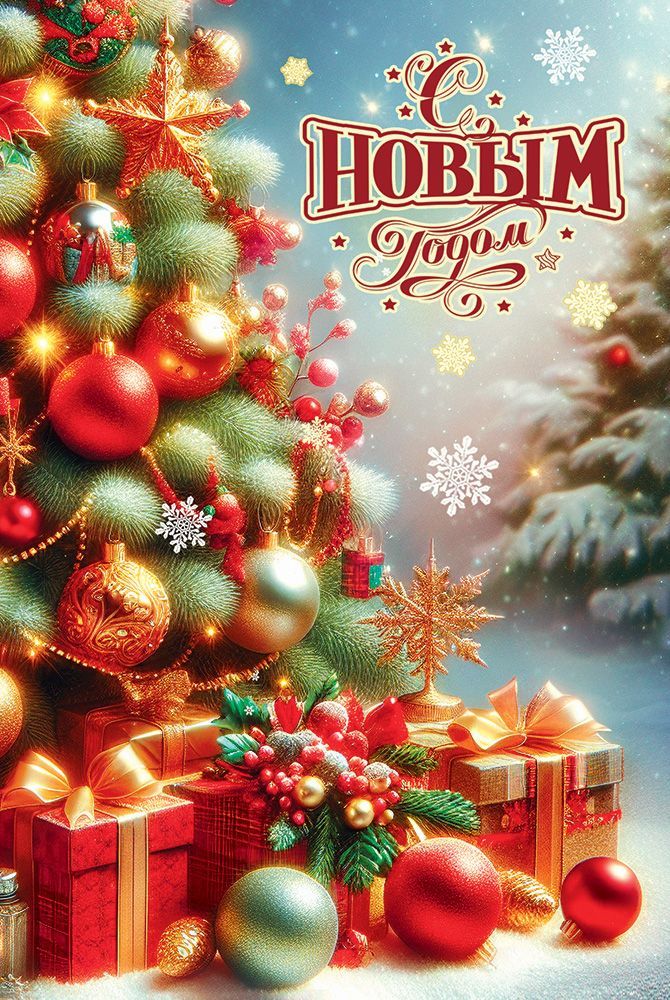 Открытка а5 "с новым годом!" лак текст