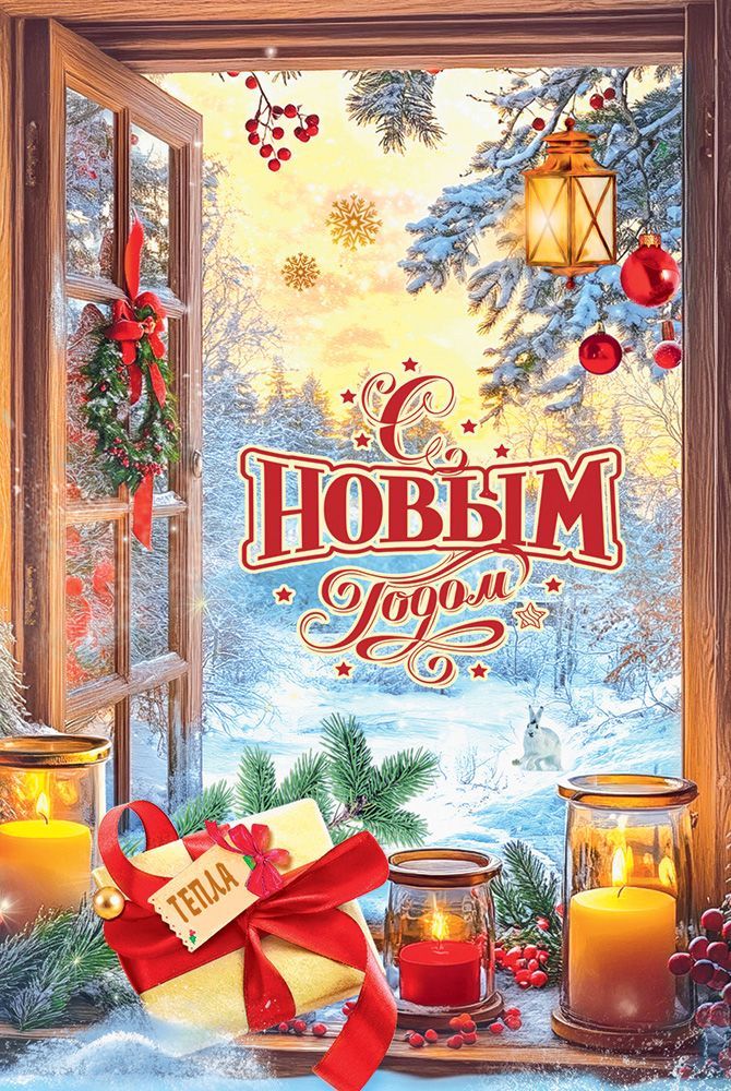 Открытка а5 "с новым годом! тепла!" лак текст