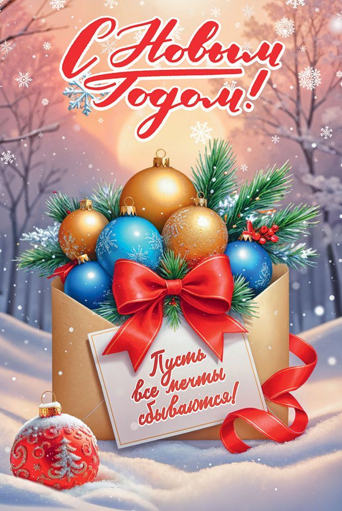 Открытка а5 "с новым годом! пусть все мечты сбываются!" лак текст