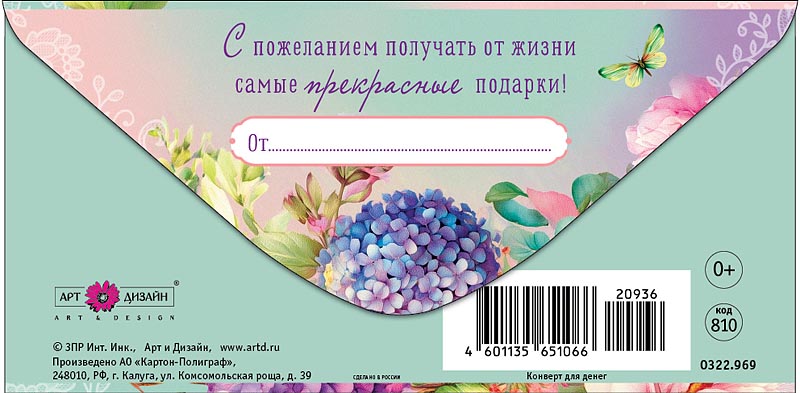 Конверт для денег "с днём рождения" с пожеланием получать… текст