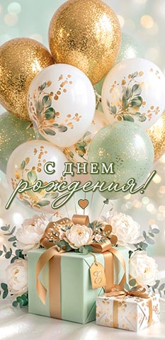Конверт для денег "с днём рождения!" подарок и воздушные шары