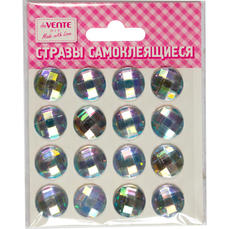 Наклейки стразы акриловые devente "diy iridescent rhinestone" радужные 16 шт