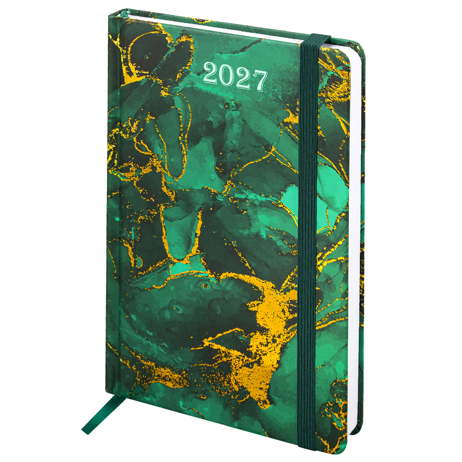 Ежедневник 2027 а5 brauberg "marmaron" зеленый резинка