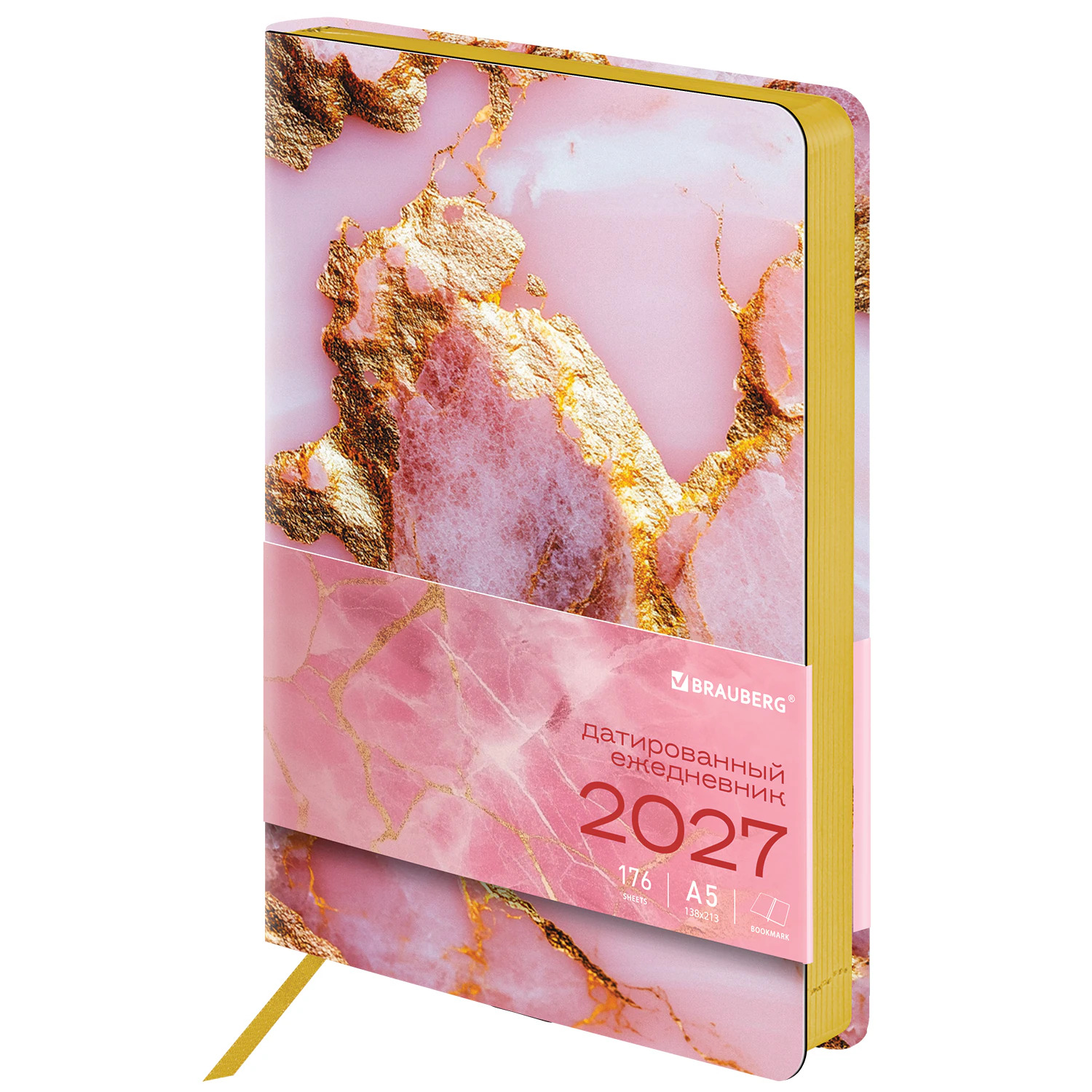 Ежедневник 2027 а5 brauberg "vista. pink marble" с золотым срезом,кож.зам