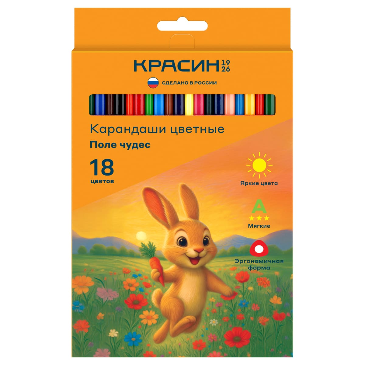 Карандаши цветные красин "поле чудес" 18 цв. трехгранные