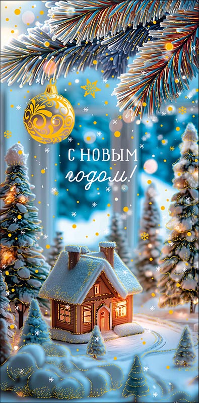 Конверт для денег "с новым годом!" фольга текст