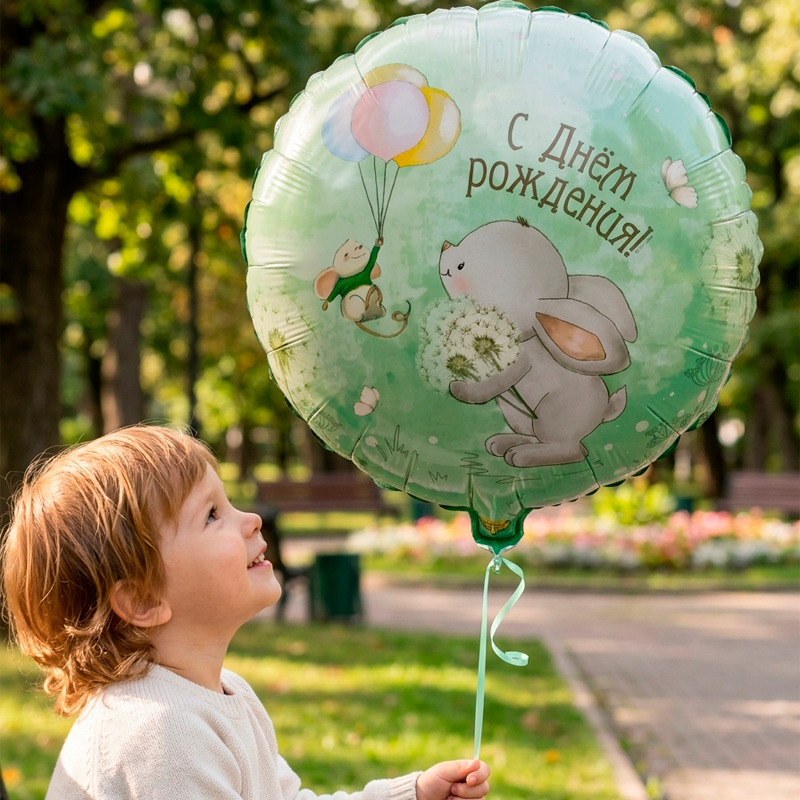 Шар возд. 18'' фольгир. круг "сдр зайка с одуванчиками"