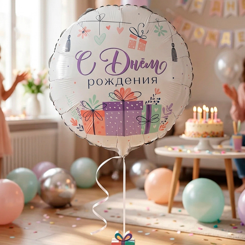 Шар возд. 18'' фольгир. круг "сдр подарки"
