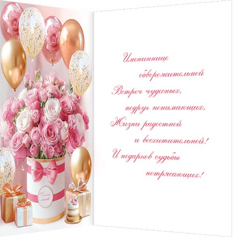 Открытка а4 "с днём рождения" имениннице... фольга текст