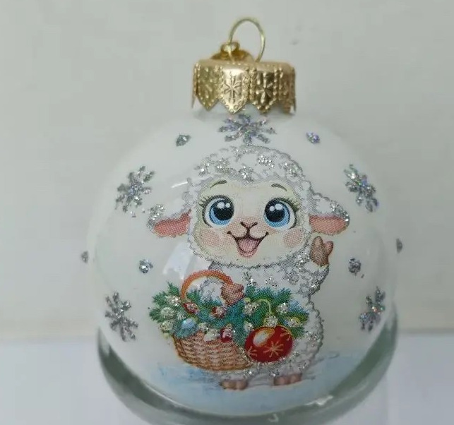 шар 6,5см "барашек с корзинкой" (стекло) к/уп Шар 6,5см "барашек с корзинкой" (стекло) к/уп