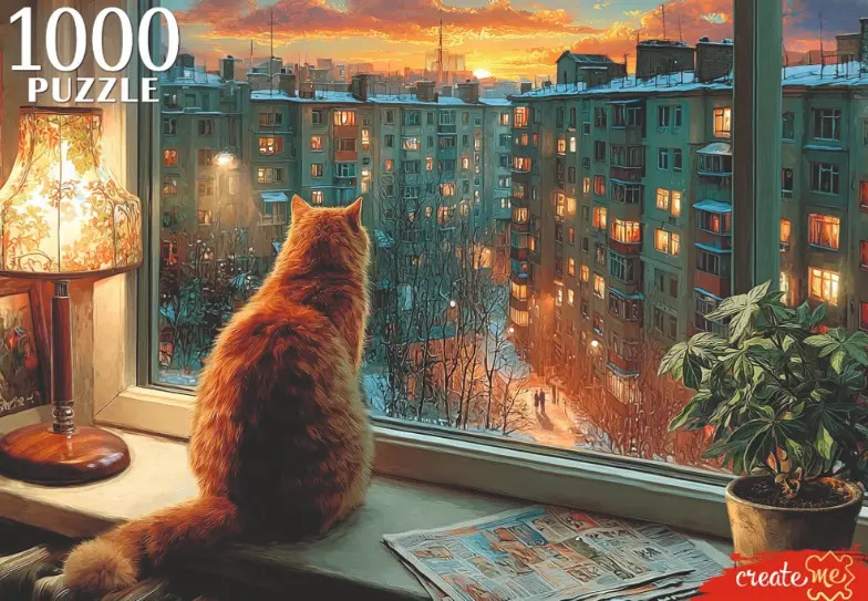 Пазлы 1000 дет. "кот и панельки" (рыжий кот)