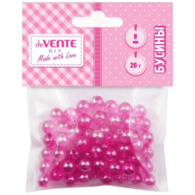 Бусины devente "fuchsia pop" пластиковые 8мм, 20г ярко-розовые
