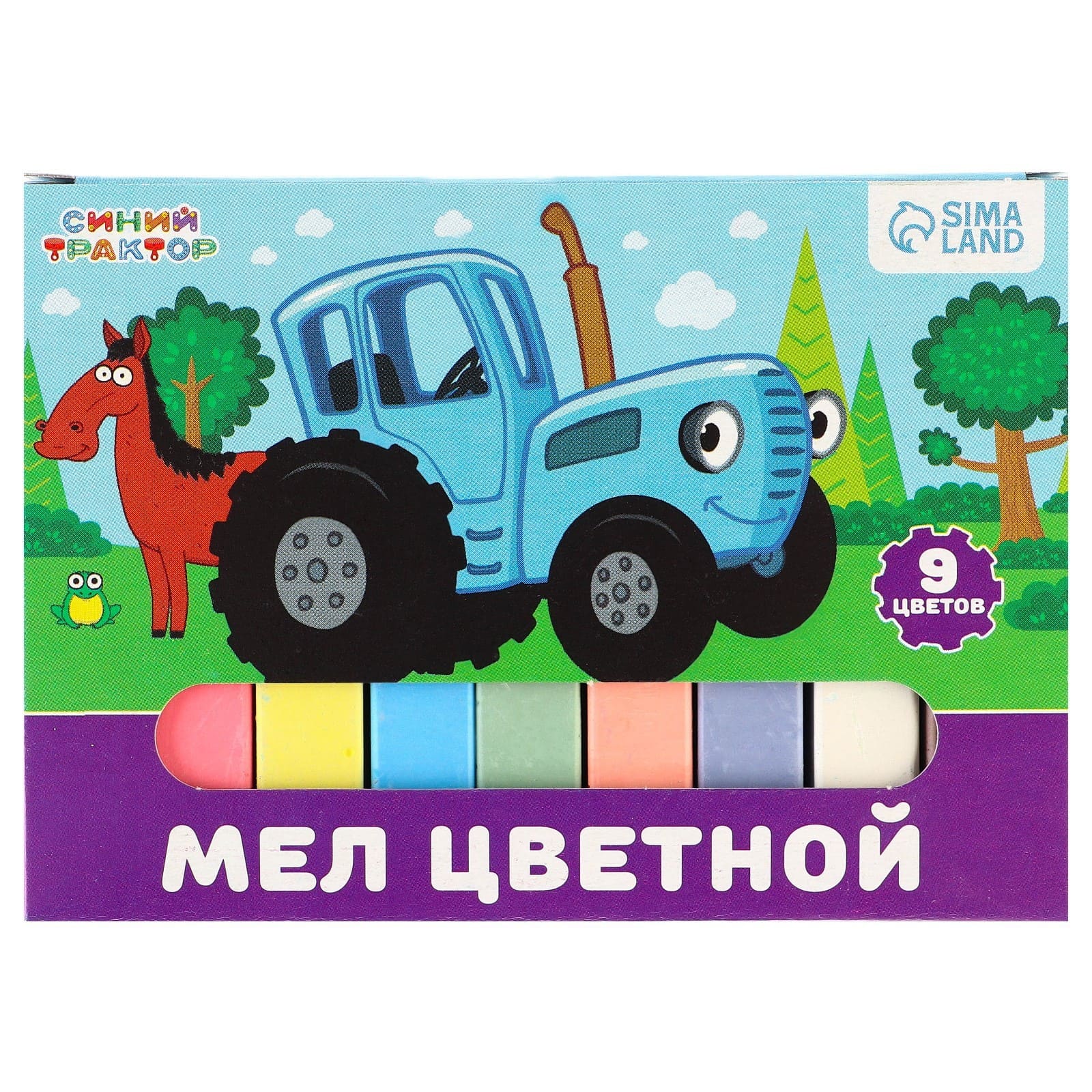 Мел цветной "синий трактор" 9шт.
