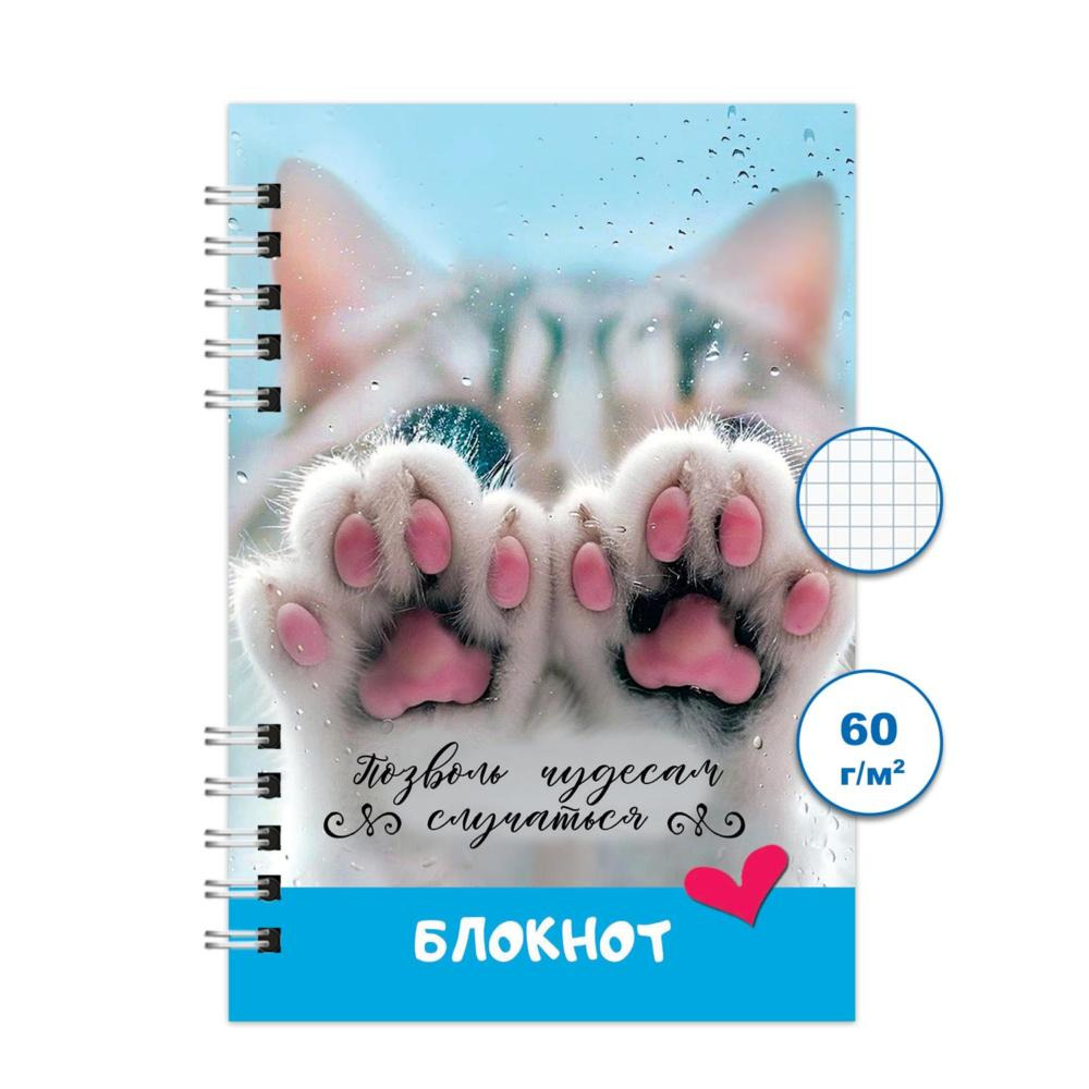 Блокнот а6 спираль 80л. кл. "лапки-1"