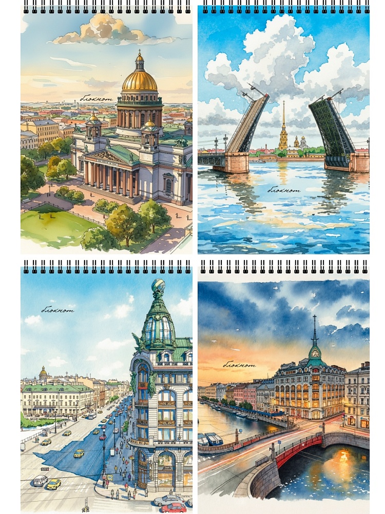 Блокнот а6 гребень 40л. кл. "городские зарисовки-1" (проф-пресс) асс-т