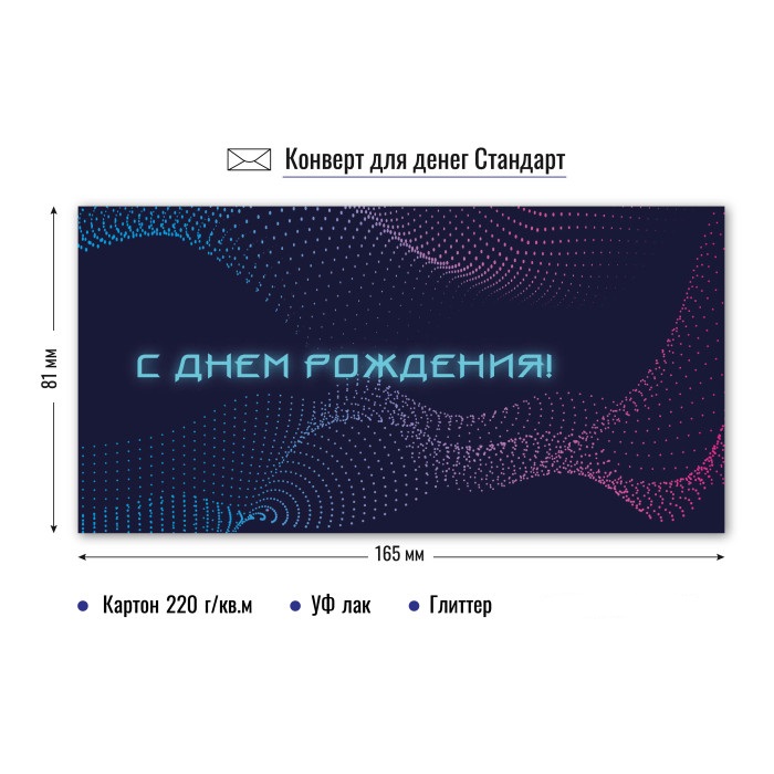 Конверт для денег "с днём рождения" блёстки лак