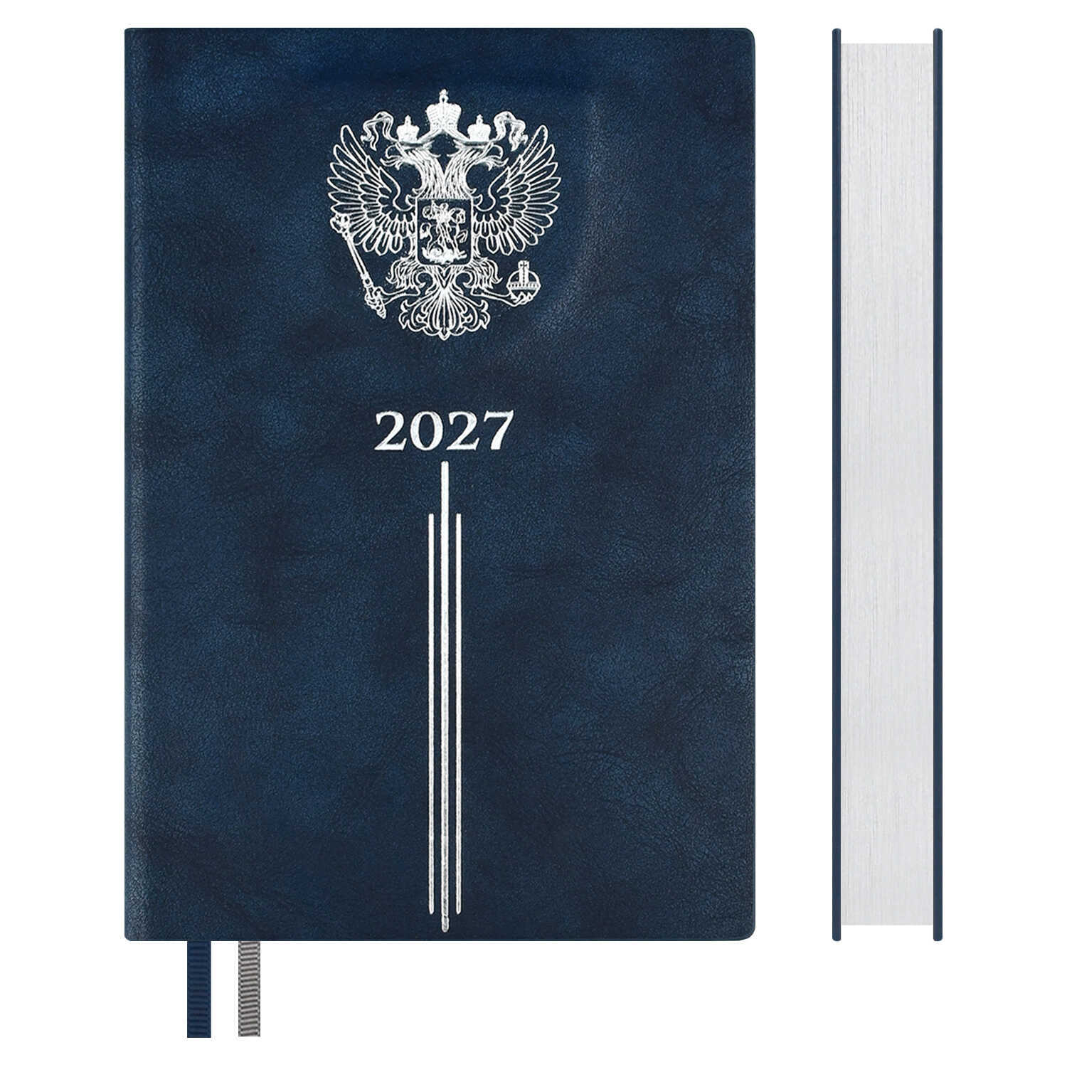 Ежедневник 2027 а5 escalada "тиволи" синий с серебряным срезом,тонир.блок,кож.зам.