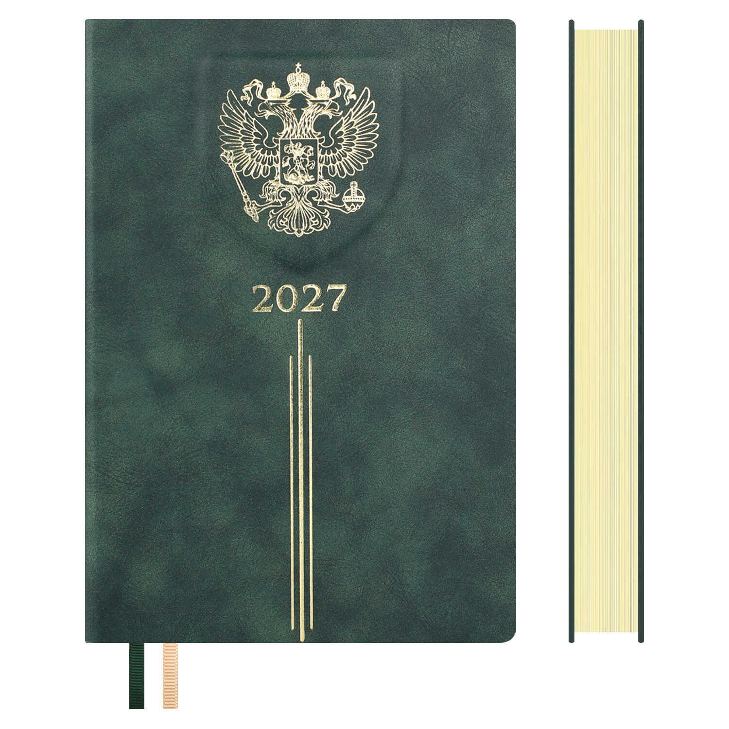 Ежедневник 2027 а5 escalada "тиволи" зелёный с золотым срезом,тонир.блок,кож.зам.
