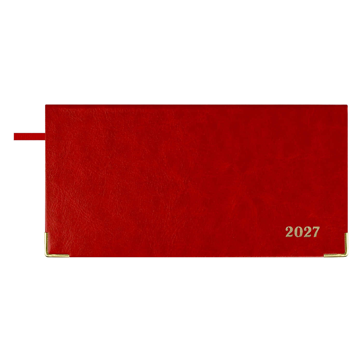 Еженедельник 2027 88х170мм escalada "сариф" красный с золотым срезом,металл.уголок,кож.зам.