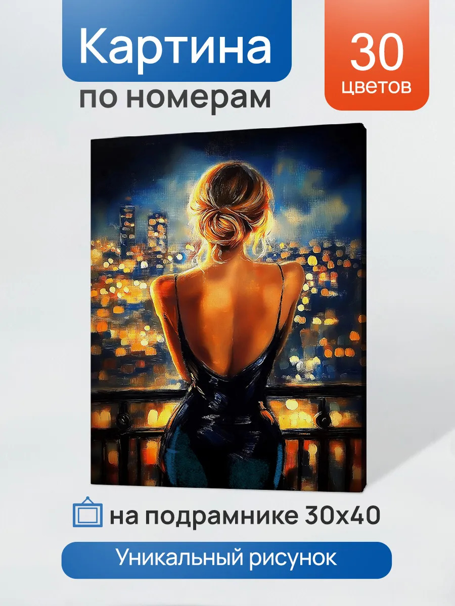 Набор д/творч. картина по номерам 30x40см "девушка и ночной город"