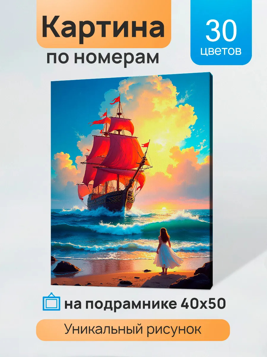 Набор д/творч. картина по номерам 40x50см "алые паруса надежды "