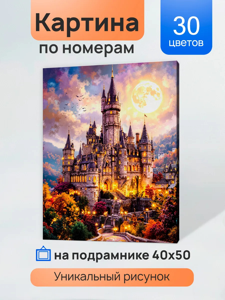 Набор д/творч. картина по номерам 40x50см "замок в лунном свете"